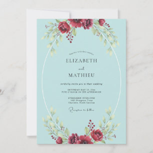 Invitation Mariage Aqua Fleur Cramoisie