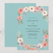 Invitation Mariage Aqua Fleur de Corail (Devant / Derrière)