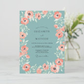Invitation Mariage Aqua Fleur de Corail Chaud (Debout devant)