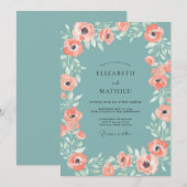 Invitation Mariage Aqua Fleur de Corail Chaud (Devant / Derrière)