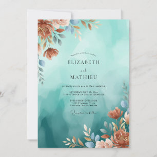 Invitation Mariage Aqua Fleur de Cuivre