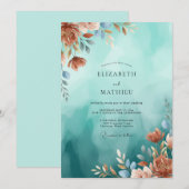 Invitation Mariage Aqua Fleur de Cuivre (Devant / Derrière)