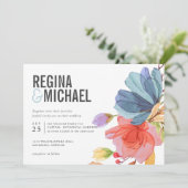 Invitation Mariage aqua Fleur sauvage (Debout devant)