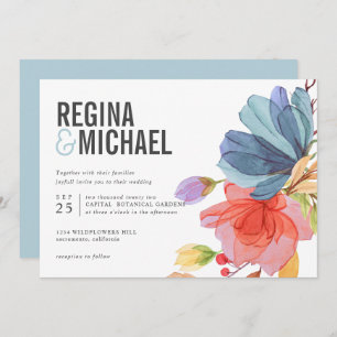 Invitation Mariage aqua Fleur sauvage