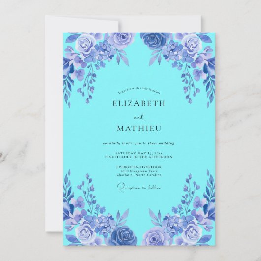 Invitation Mariage Aqua Floraison Éthérée (Devant)