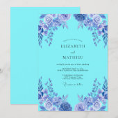Invitation Mariage Aqua Floraison Éthérée (Devant / Derrière)