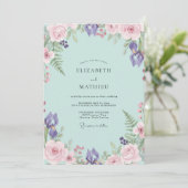 Invitation Mariage Aqua Iris Pourpre Eucalyptus (Debout devant)