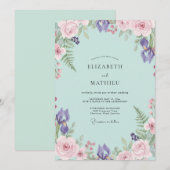 Invitation Mariage Aqua Iris Pourpre Eucalyptus (Devant / Derrière)