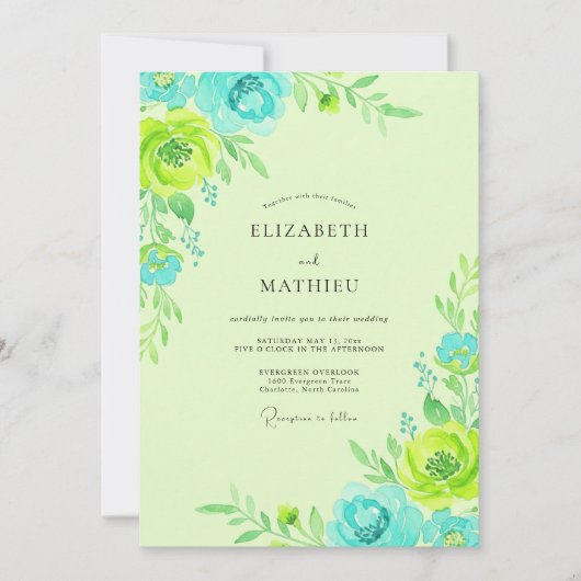 Invitation Mariage Aqua Lime Pivoine (Devant)