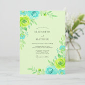 Invitation Mariage Aqua Lime Pivoine (Debout devant)