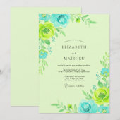Invitation Mariage Aqua Lime Pivoine (Devant / Derrière)