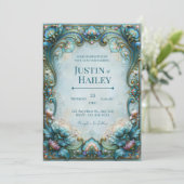 Invitation Mariage Aqua Lotus Filigrane (Debout devant)
