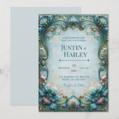Invitation Mariage Aqua Lotus Filigrane (Devant / Derrière)