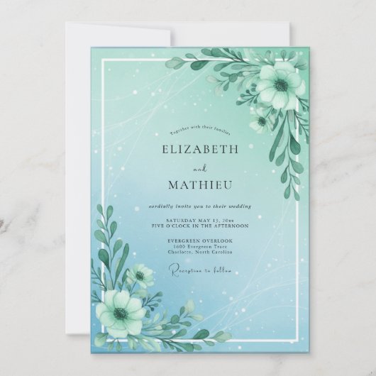 Invitation Mariage Aqua Menthe Eucalyptus (Devant)