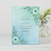 Invitation Mariage Aqua Menthe Eucalyptus (Debout devant)