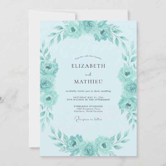 Invitation Mariage Aqua Menthe Feuillage Doux Eucalyptus (Devant)