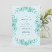 Invitation Mariage Aqua Menthe Feuillage Doux Eucalyptus (Debout devant)