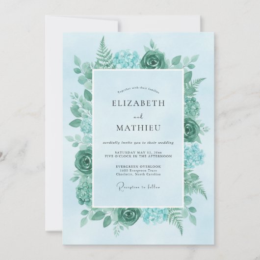 Invitation Mariage Aqua Menthe Fougère (Devant)