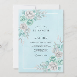 Invitation Mariage Aqua Menthe Pivoine