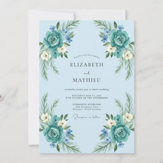 Invitation Mariage Aqua Paeony (Devant)