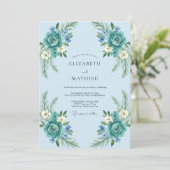 Invitation Mariage Aqua Paeony (Debout devant)