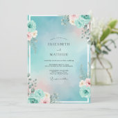 Invitation Mariage Aqua Péché Succulent Eucalyptus (Debout devant)