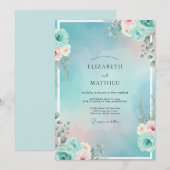 Invitation Mariage Aqua Péché Succulent Eucalyptus (Devant / Derrière)