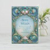 Invitation Mariage Aqua Perle Lotus (Debout devant)