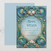 Invitation Mariage Aqua Perle Lotus (Devant / Derrière)