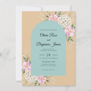 Invitation Mariage Aqua Pétale Champagne Chaud