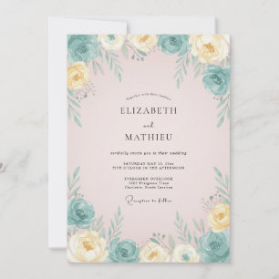 Invitation Mariage Aqua Poudre Rose Pivoine