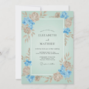 Invitation Mariage Aqua Tan Blossom