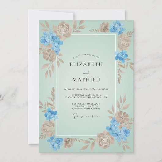 Invitation Mariage Aqua Tan Blossom (Devant)