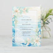 Invitation Mariage Aqua Tropical Corail Eucalyptus (Debout devant)