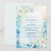 Invitation Mariage Aqua Tropical Corail Eucalyptus (Devant / Derrière)