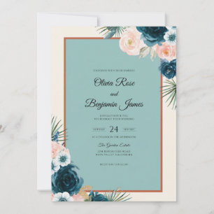 Invitation Mariage Aqua Tropical Palmier Eucalyptus Poussiére