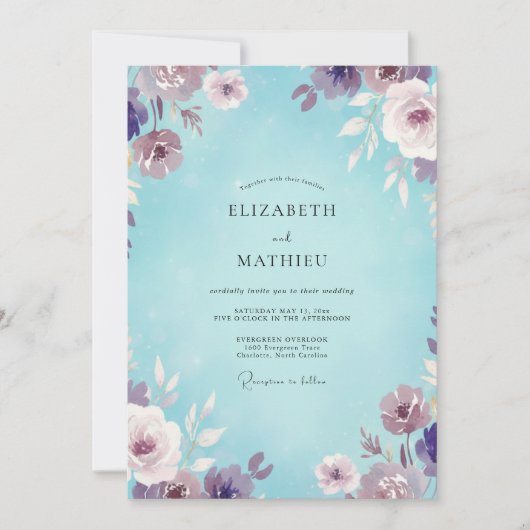 Invitation Mariage Aqua Violet Bloom (Devant)