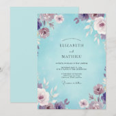 Invitation Mariage Aqua Violet Bloom (Devant / Derrière)