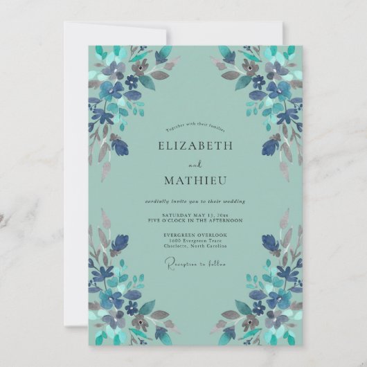 Invitation Mariage Aqua Wildflower (Devant)