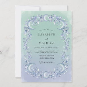 Invitation Mariage Aquamarine Pervenche Filigrane Eucalyptus