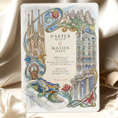 Invitation Mariage aquarelle à Barcelone avec monuments de Ga