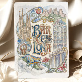 Invitation Mariage aquarelle à Barcelone avec monuments de Ga