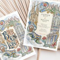 Mariage aquarelle à Barcelone avec monuments de Ga