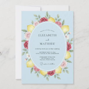Invitation Mariage aquarelle à l'eau azur et citron