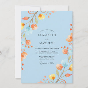 Invitation Mariage Aquarelle Abricot Céleste