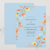 Invitation Mariage Aquarelle Abricot Céleste (Devant / Derrière)