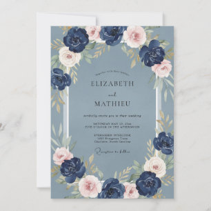 Invitation Mariage Aquarelle Acier de Minuit