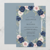 Invitation Mariage Aquarelle Acier de Minuit (Devant / Derrière)