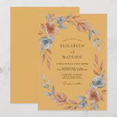 Invitation Mariage Aquarelle Acier Moutarde (Devant / Derrière)