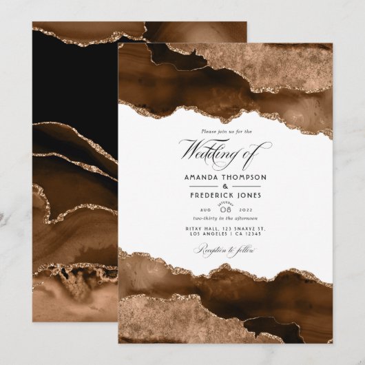 Invitation Mariage Aquarelle Agate Or du Désert (Devant / Derrière)